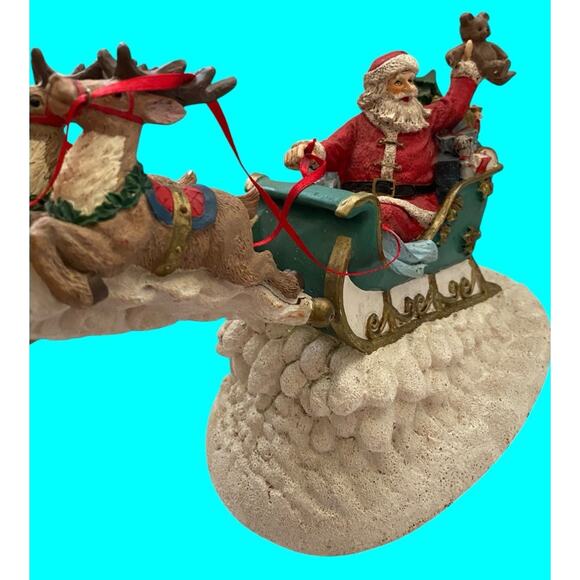 Vtg Jaimy Christmas Santa Sleigh 8 Flying Reindeer Figurine Sculpture 16” T - Picture 6 of 16